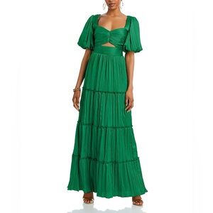 Emerald Green Pleated Cutout A Line Dress